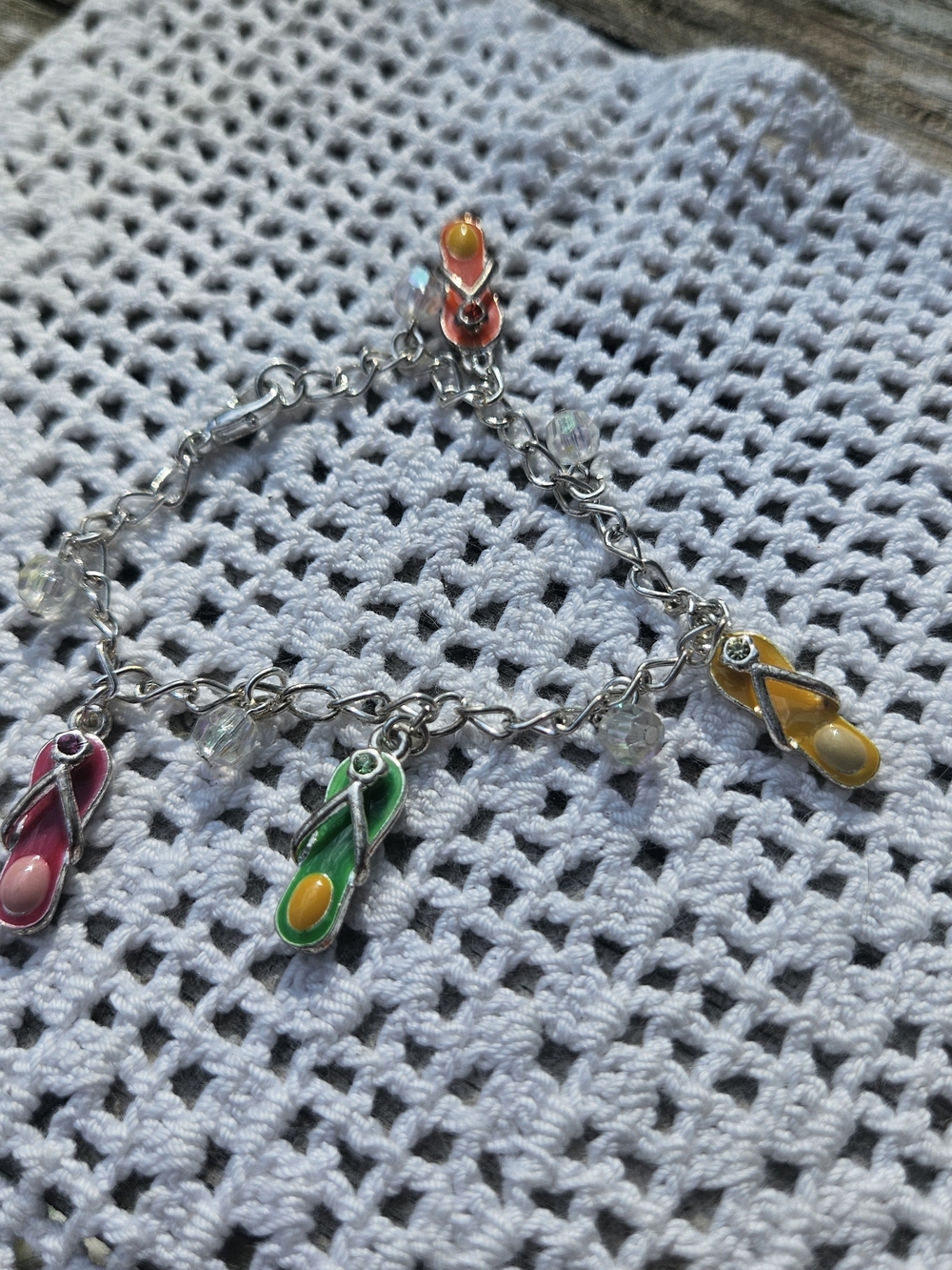 Silver-tone Charm Bracelet with Pink, Green & Yellow Flip-Flop Charms